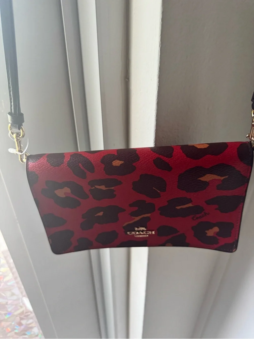 Coach Anna Foldover Crossbody Clutch With Leopard Print